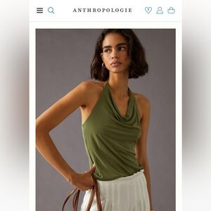 Anthropologie Cowl Neck Halter in Green- Size Medium